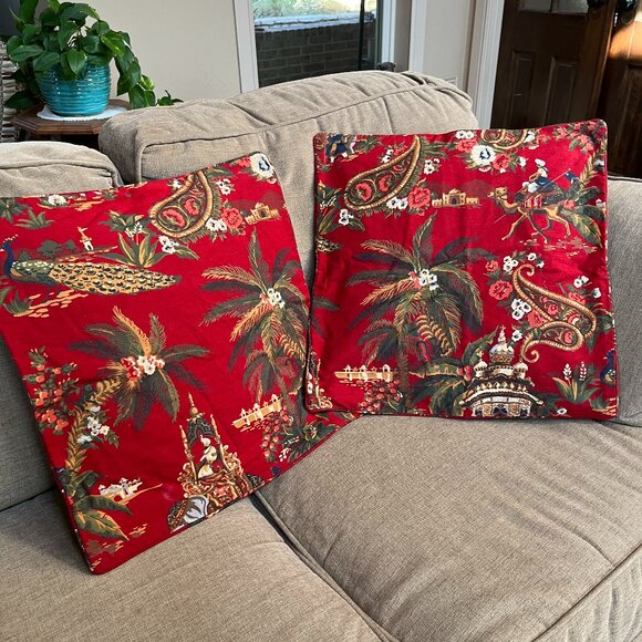 Pottery Barn Pillow Covers Spice Route Chinoiserie 20" Linen Blend 2007  Set/2 - Picture 1 of 11